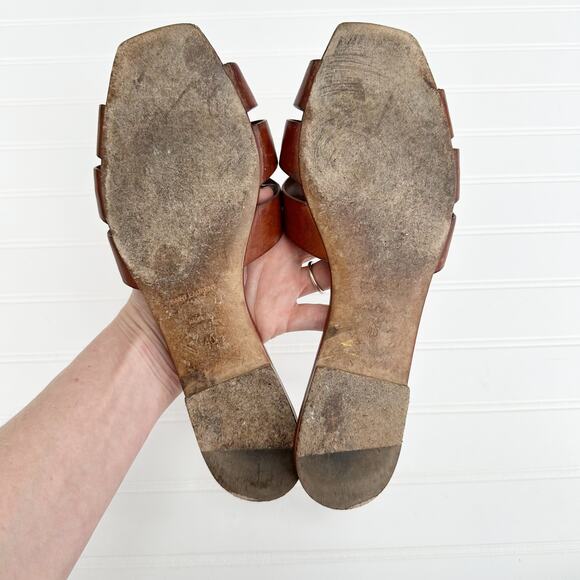 Saint Laurent Tribute Sandal Flat Mules Brown Tan Ambra Slides Smooth Leather - Picture 5 of 8